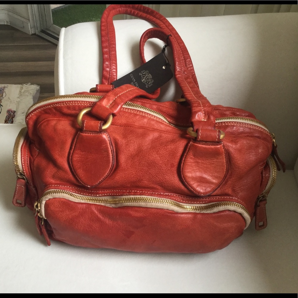 Italian Leather pale red bag with shoulder strap